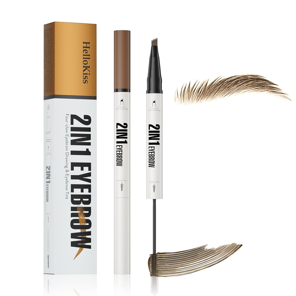 4-Fork Tip Microblading Eyebrow Pen - 2-in-1 Waterproof Eyebrow Pencil, Long-Lasting Natural