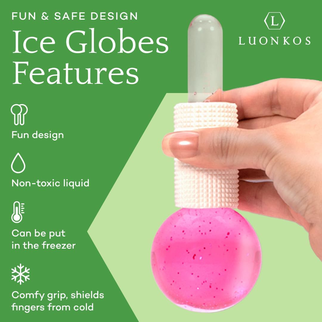 LUONKOS Ice Globes for Face - Pink, Set of 2 - Unbreakable Reusable Glass Gua Sha Tool & Lymphatic