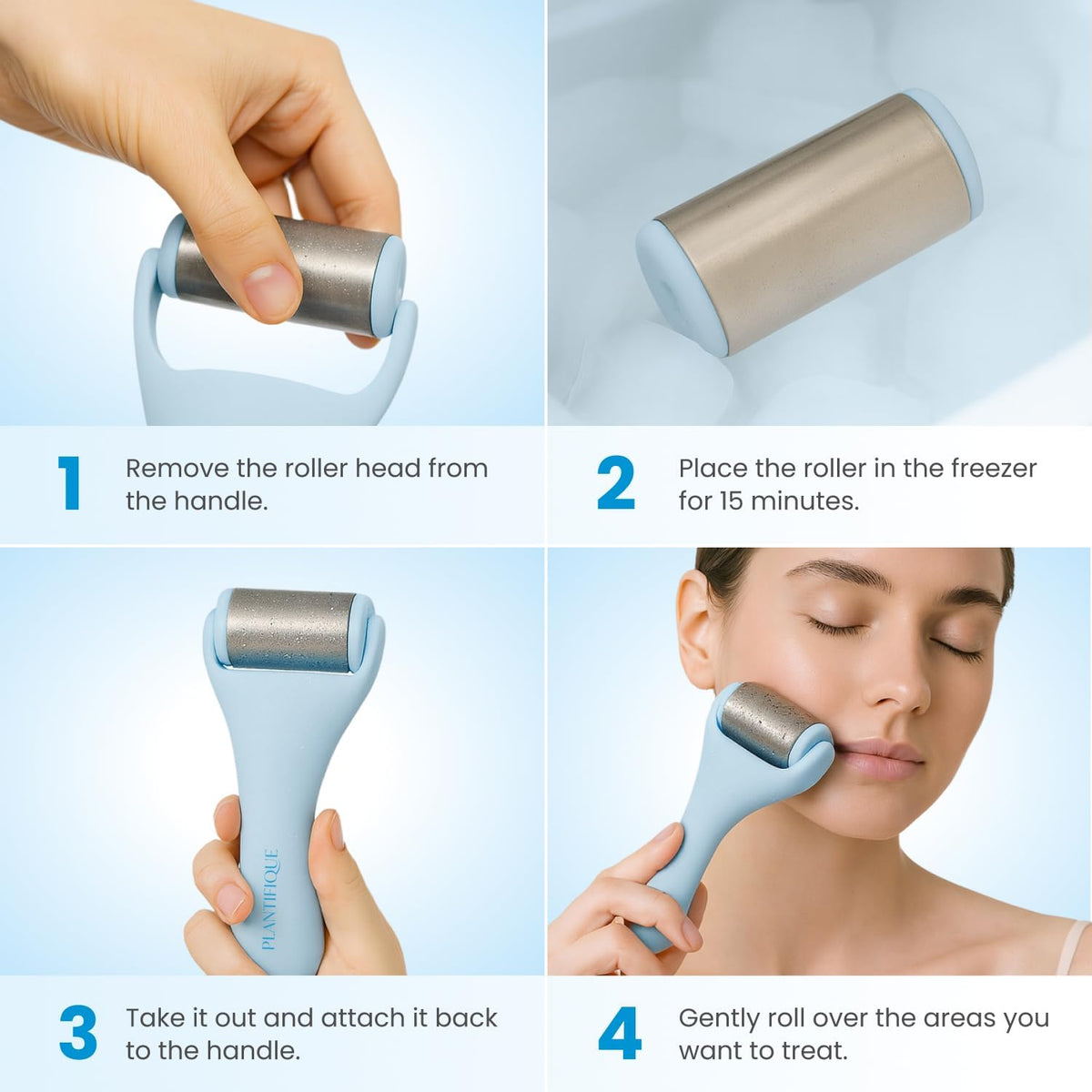 PLANTIFIQUE Facial Ice Roller and Stainless Steel Gua Sha Set - Cryotherapy Skin Care Massage Tools