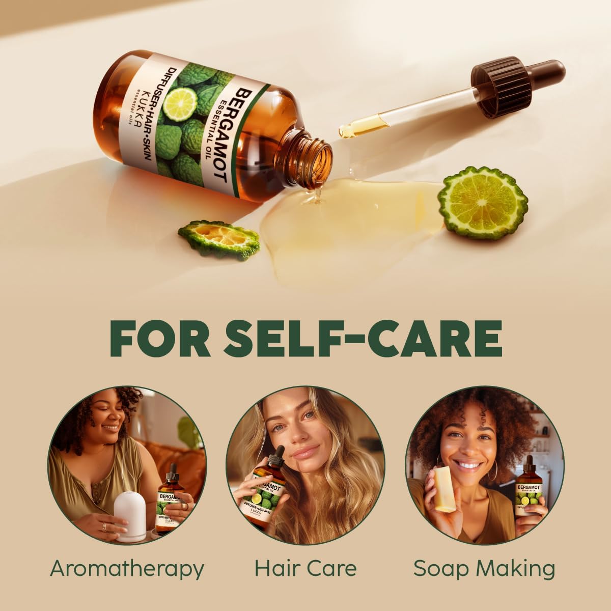 Kukka Bergamot Essential Oil for Diffuser and Skin - 4 Fl Oz - Bergamot Oil for Aromatherapy, Hair