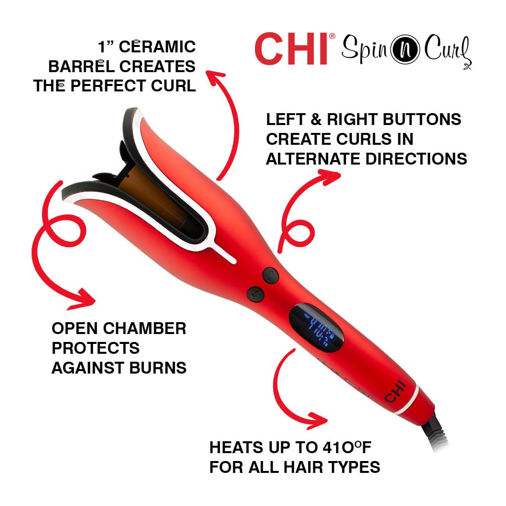 CHI Spin N Curl, Curling Iron For Healthy & Shiny Effortless Curls & Waves, Provides Preset