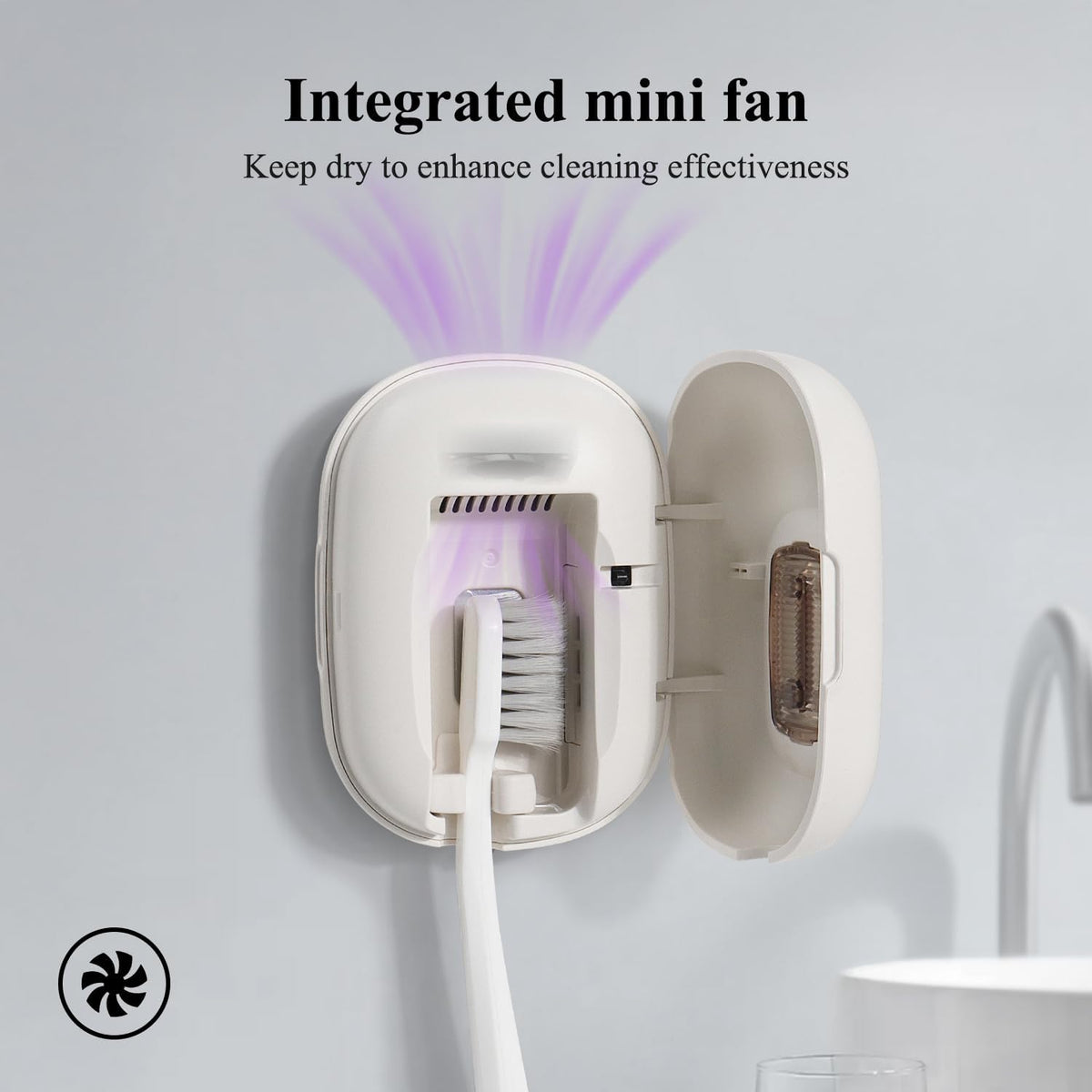 Upgraded UV Toothbrush Cover with Fan,Rechargeable Travel Toothbrush Case with Magnetic Holder&Wall