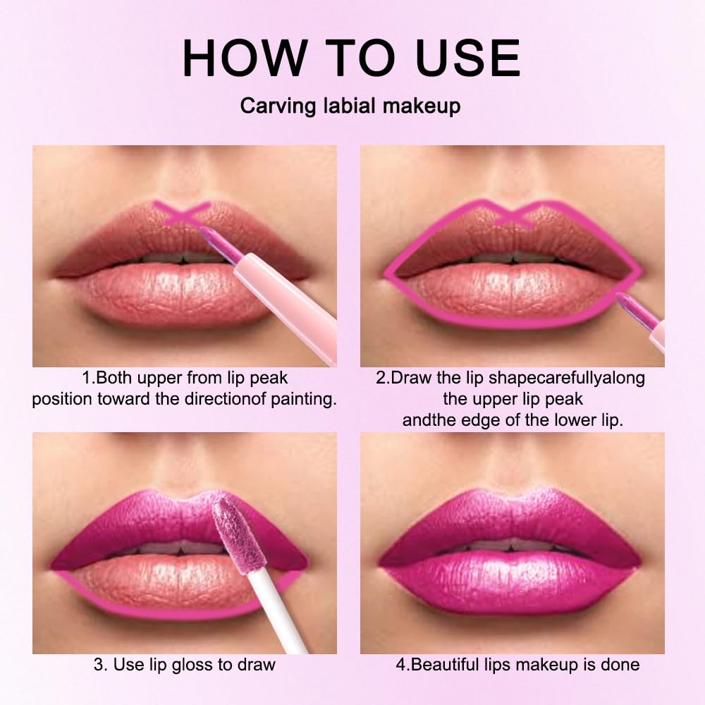 evpct Hot Pink Metallic Glitter Lip Liner and Lipstick Combo Lip Gloss Stain Set Makeup for Women