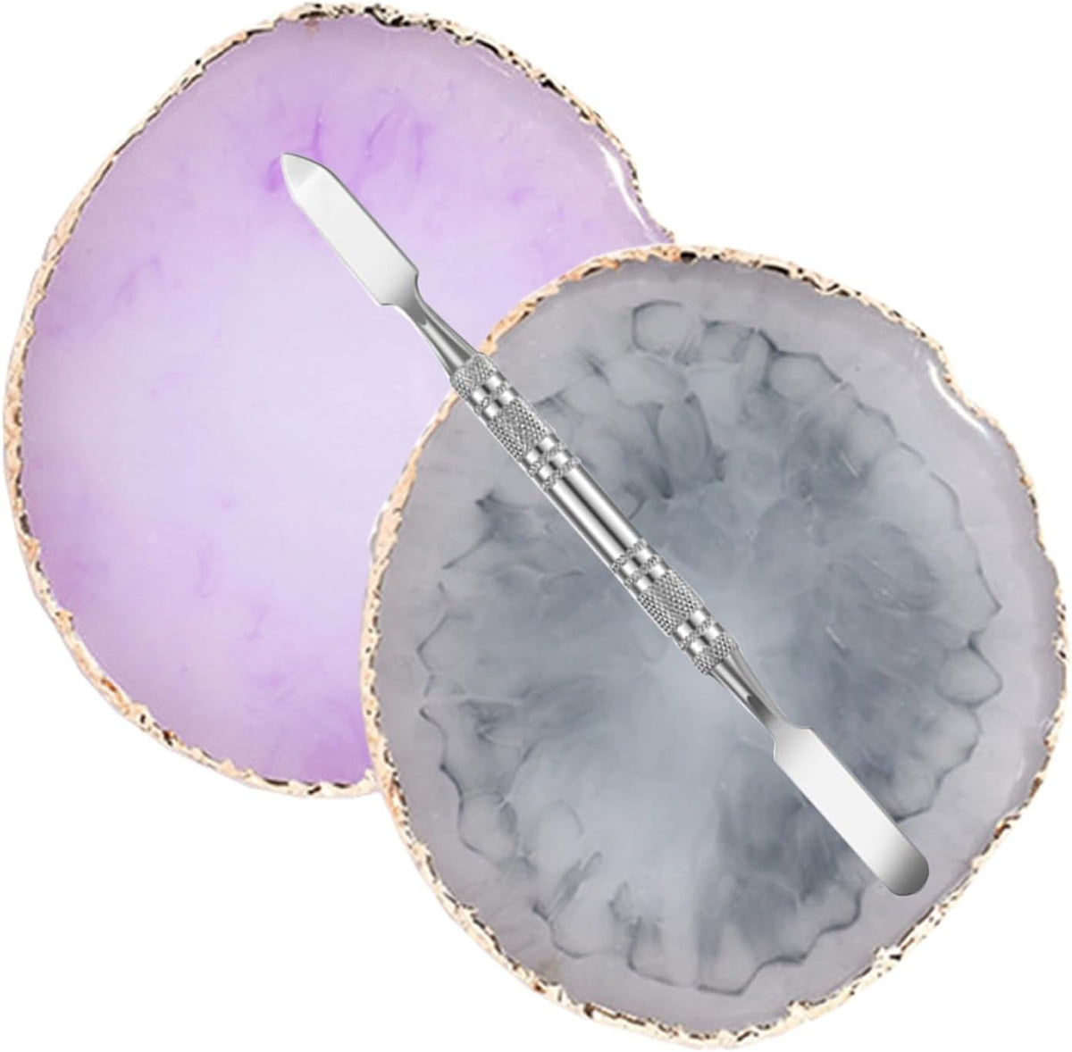 2 Pcs Resin Nail Palette Nail Polish Palette Nail Art Palette with Stainless Stirring Rod (Gray and