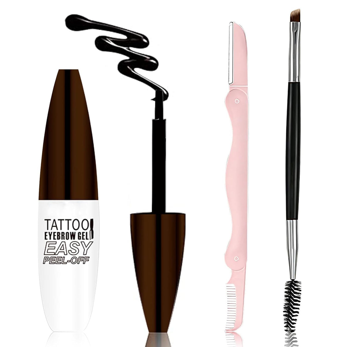 Easy Peel Off Eyebrow Gel Kit, Brown Tattoo Brow Gel, Long-lasting Waterproof and Transfer for