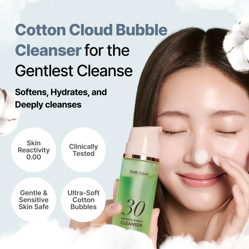 MENOKIN Cotton Cloud Bubble Cleanser [Pore Clear] Green Clay, Low pH, Deep Pore Cleanser for