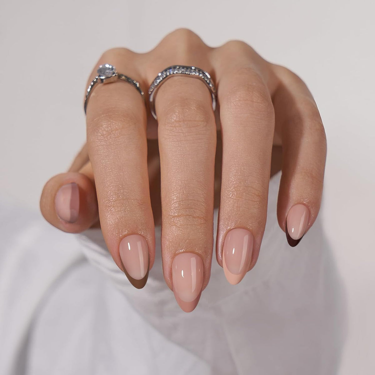 BTArtbox French Tip Press On Nails, Short Almond Supremely Fit & Natural Glue On Nails with Nail