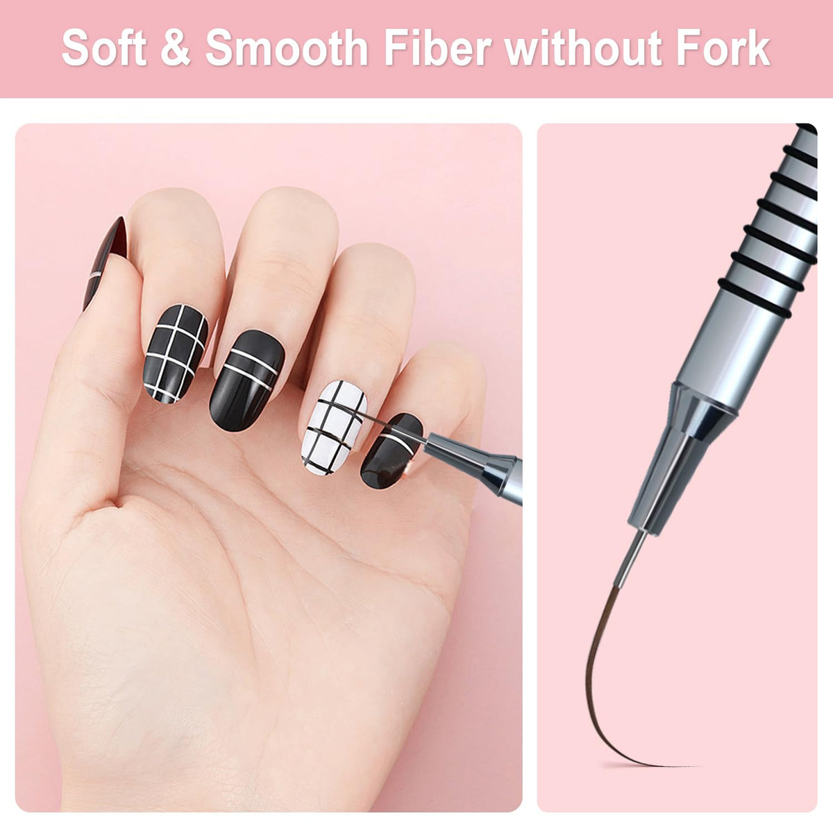 Metallic Nail Art Brushes, 6Pcs Non Slip Liner Brush Set, UV Gel Polish Painting Art Design Pen for