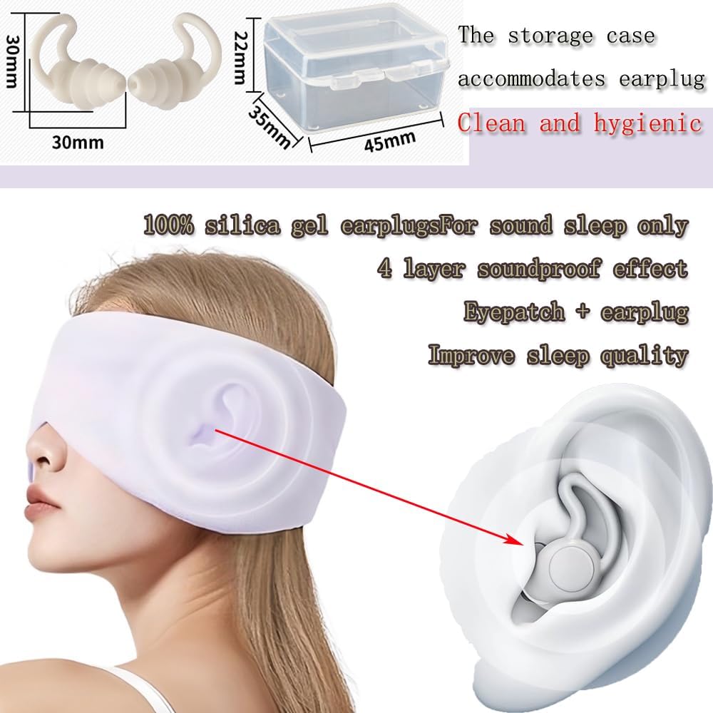 Silk Eye Sleep Mask for Sleeping Women Men, Blackout Blindfold Eye Mask+soundproof Ear plugs, Rest