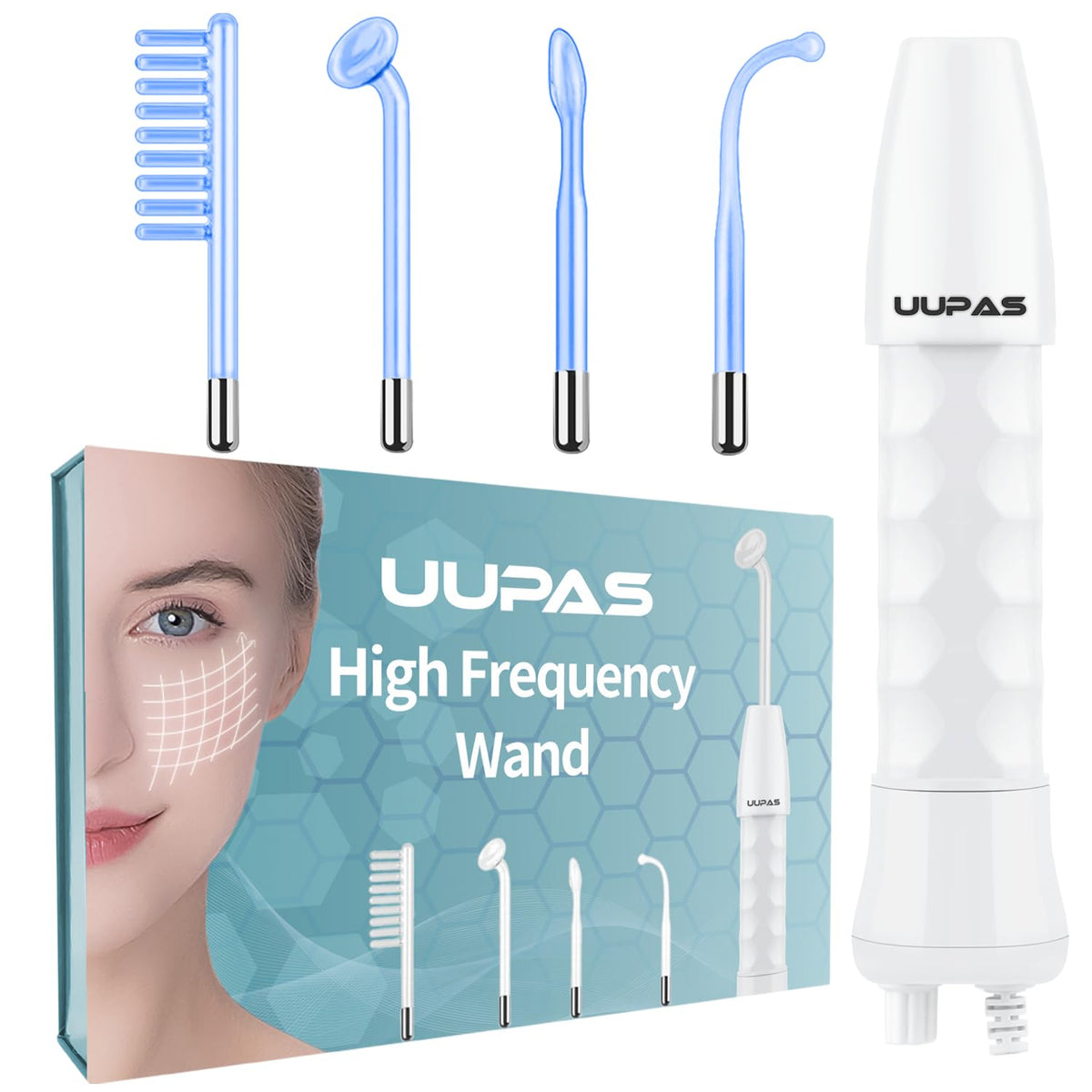 High Frequency Facial Wand - UUPAS Portable Handheld 4 in 1 Blue High Frequency Skin Facial Machine