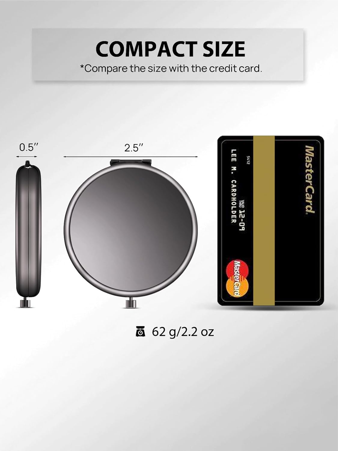 Compact Mirror, Set of 2 Double-Sided 1X/2X Magnifying Purse Pocket Makeup Mirrors(Round, Onyx