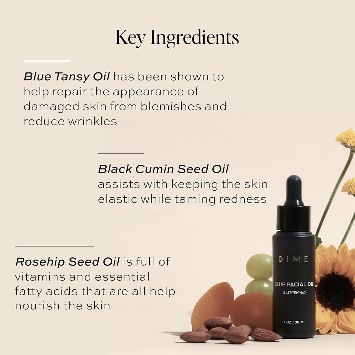 DIME Beauty Blue Facial Oil, 1 oz / 30 mL - Blemish Spot Treatment with Blue Tansy, Black Cumin