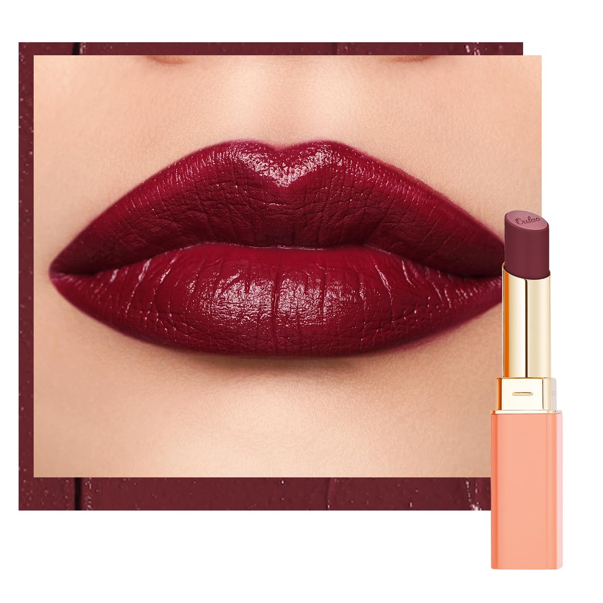 Oulac Color Rich Satin Lipstick - Burgundy Red Full Coverage Lip Color, Creamy Silky-Smooth