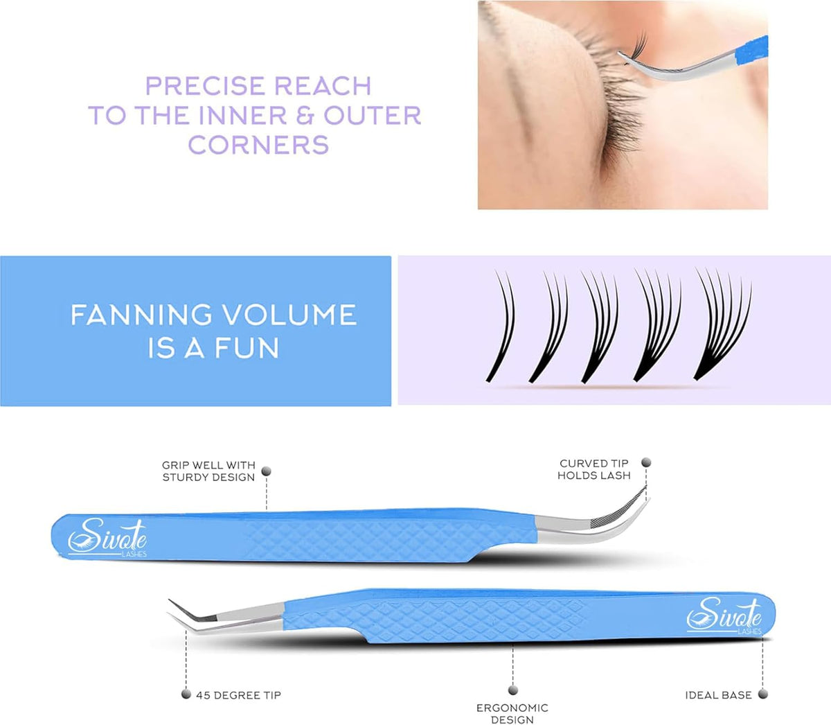 SIVOTE Lash Tweezers for Eyelash Extensions, Pack of 5 Blue – Lash Extension Tweezers Set with