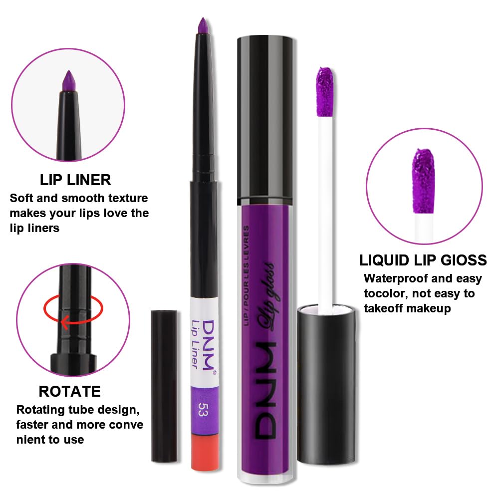 evpct 2Pcs Lavender Purple Matte Liquid Lipstick Lip Gloss Stain and Retractable Lip Liner Makeup