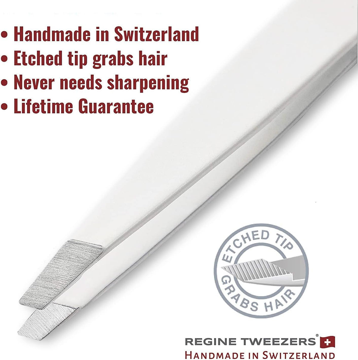 Slant Tweezer - Handmade in Switzerland - Professional Eyebrow & Facial Hair Remover - Etched