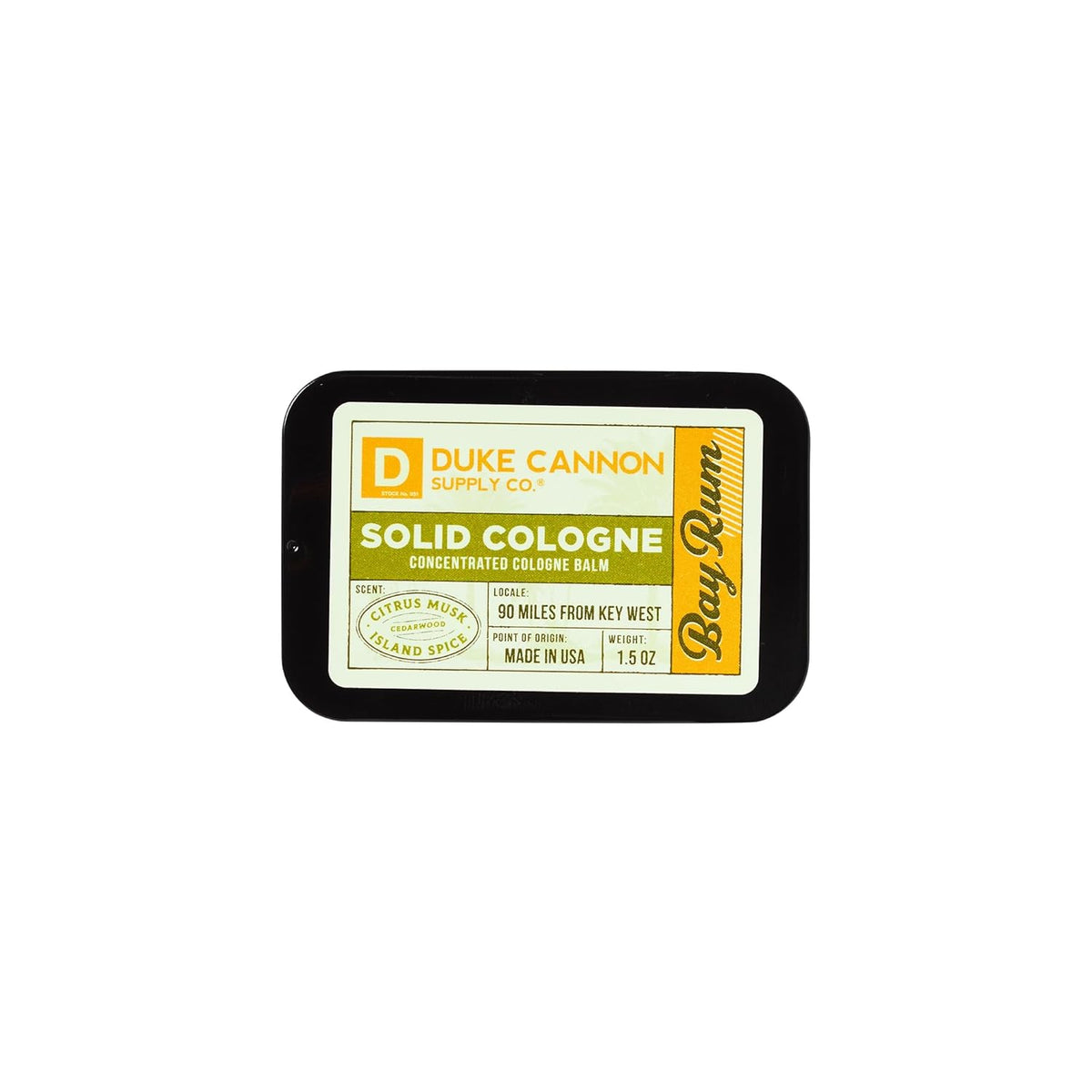 Duke Cannon Supply Co. Solid Cologne for Men Bay Rum (Citrus Musk, Cedarwood, Island Spice)
