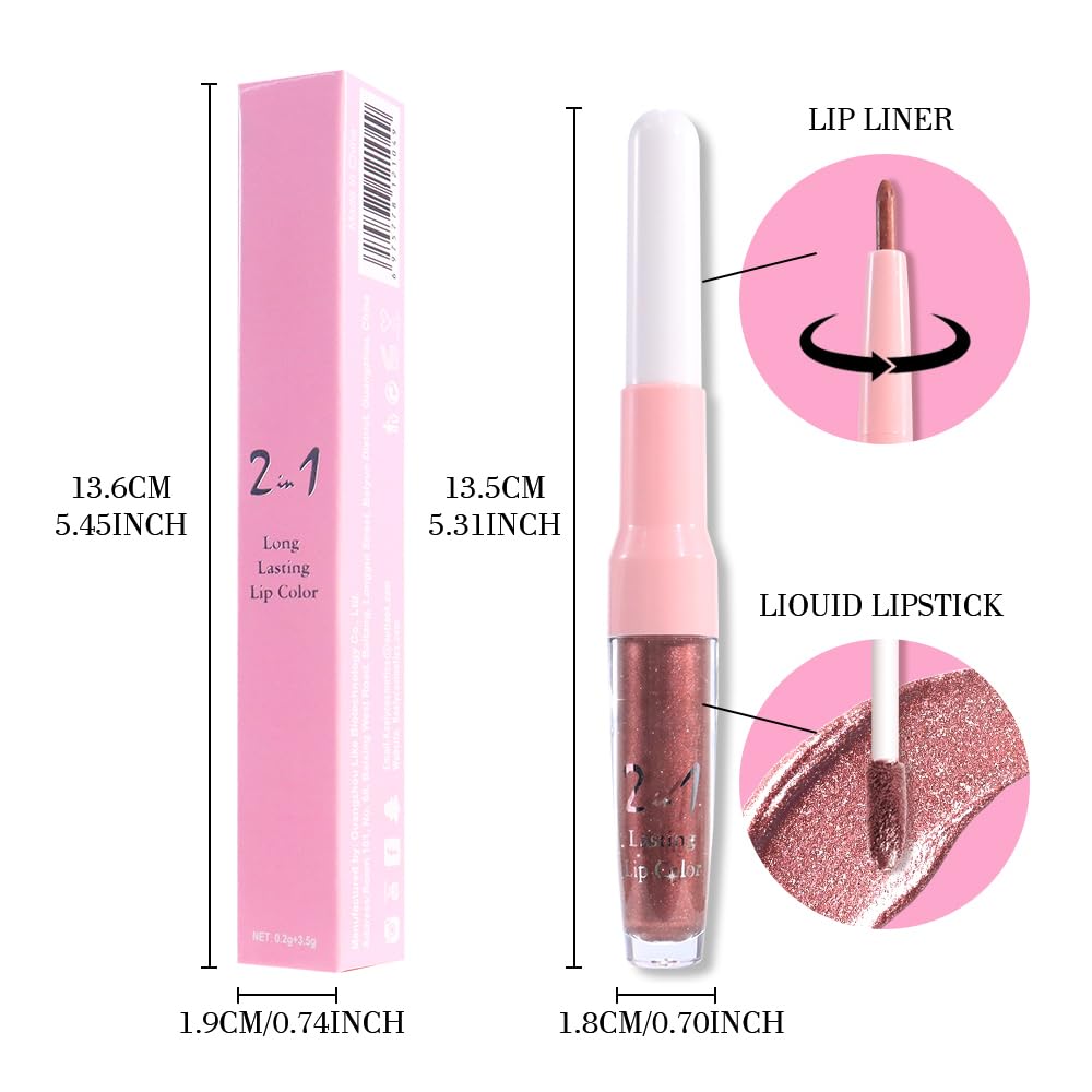 evpct Dark Bronze Metallic Shimmer Lip Liner and Lipstick Combo Lip Gloss Stains Set Makeup for