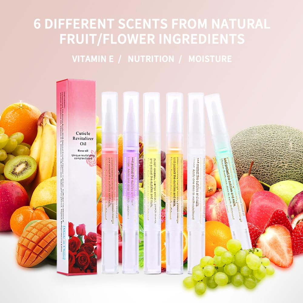 6Pcs Nail Cuticle Oils Nail Nutrition Oil Pen Nail Nourishment Pens 6 Smell Cuticle Revitalizer for