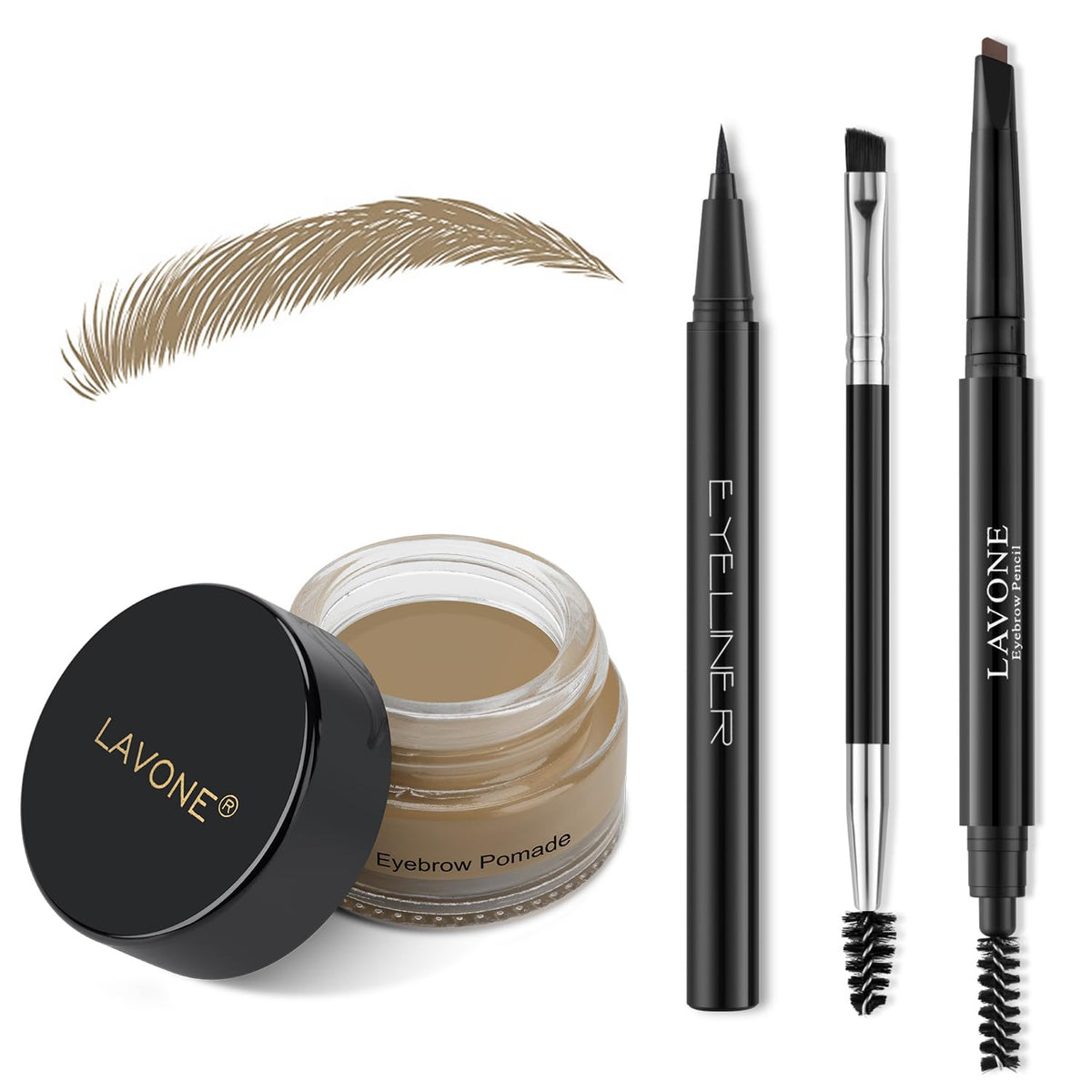 LAVONE Eyebrow Stamp Pencil Kit - Waterproof Eyebrow Pencil, Eyeliner, Pomade, Dual-ended Brush