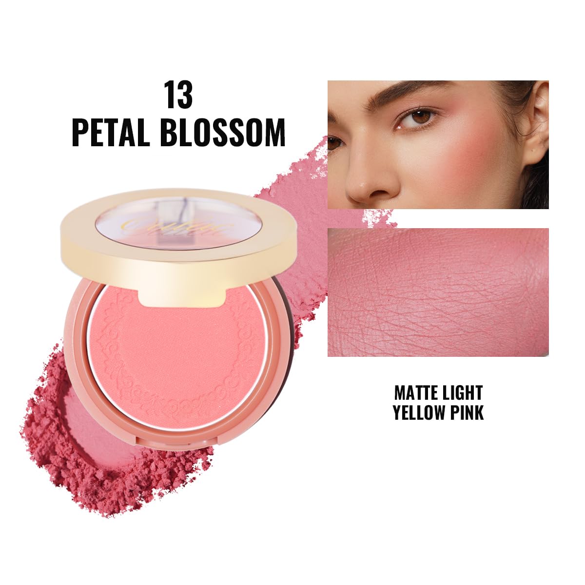 Oulac Yellow Pink Blushers for Cheeks Fair Skin Vegan,Mineral Powder Blush,Rich Colors, Buildable