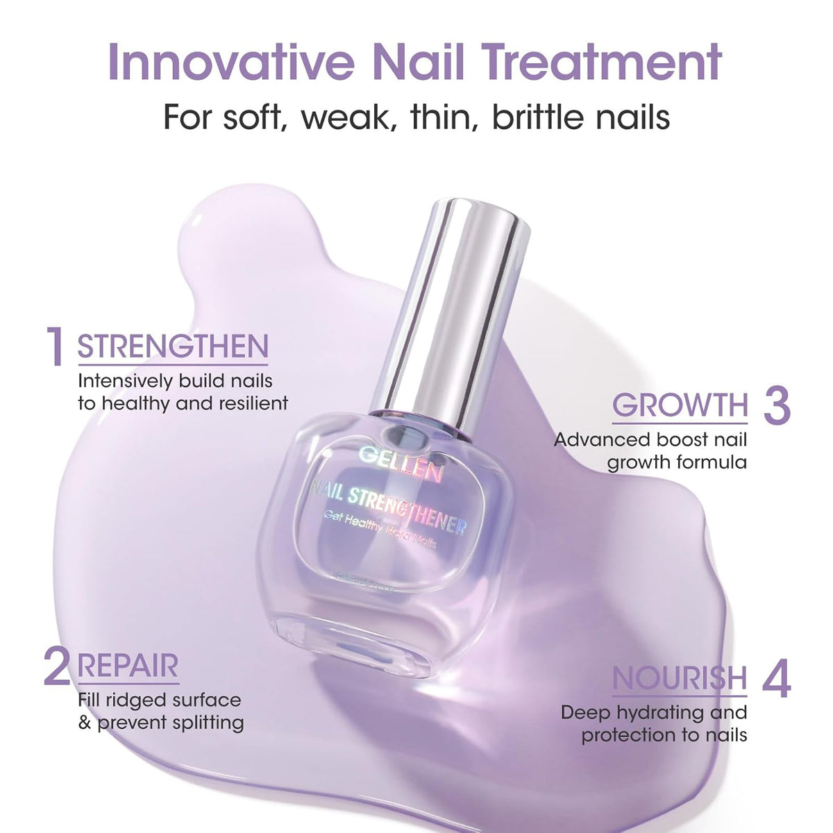 Gellen Nail Strengthener, 8-In-1 Nail Repair Growth Protein Treatment for Thin Weak Brittle Damaged