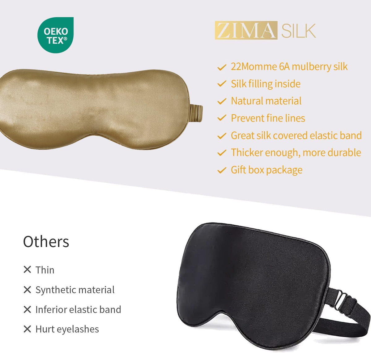 ZIMASILK Adjustable 100% 22 Momme Mulberry Silk Sleep Mask for Sleeping, Filled with Premium