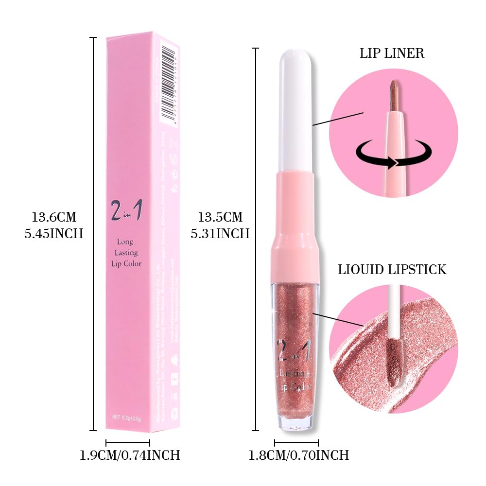Rose Gold Metallic Lip Liner and Lipstick Combo Lip Gloss Tints Stain Set Makeup for Women Long