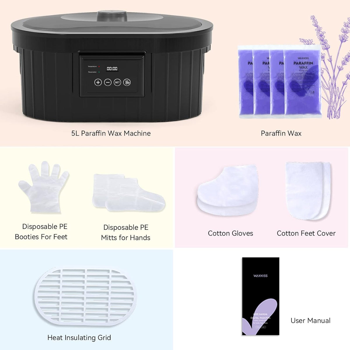 Paraffin Wax Machine for Hand and Feet, Waxkiss 5000ml Paraffin Bath with Lavender Paraffin Wax