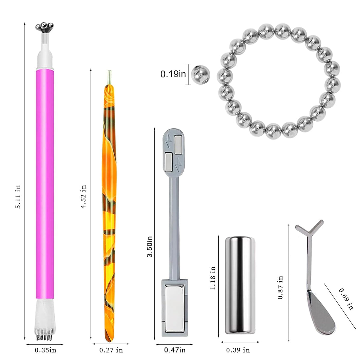 24 Pcs Cat Eye Magnet for Nails + 3 Y-Shaped Metal Brackets for Heart Cat Eye Effect Cylindrical