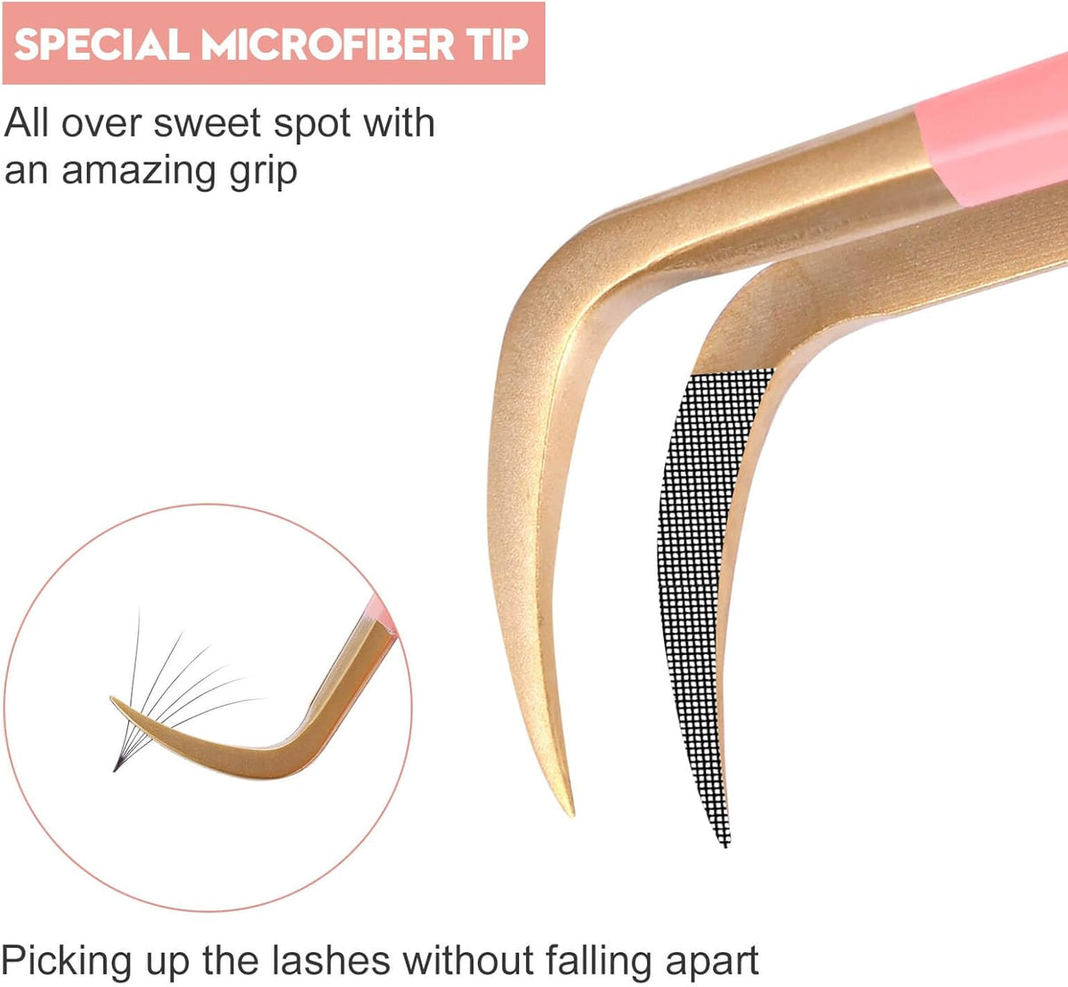 Ms.Queen Lash Tweezers For Eyelash Extensions,5Pcs Professional Fiber Tip Grip Curved 45 90 Degree