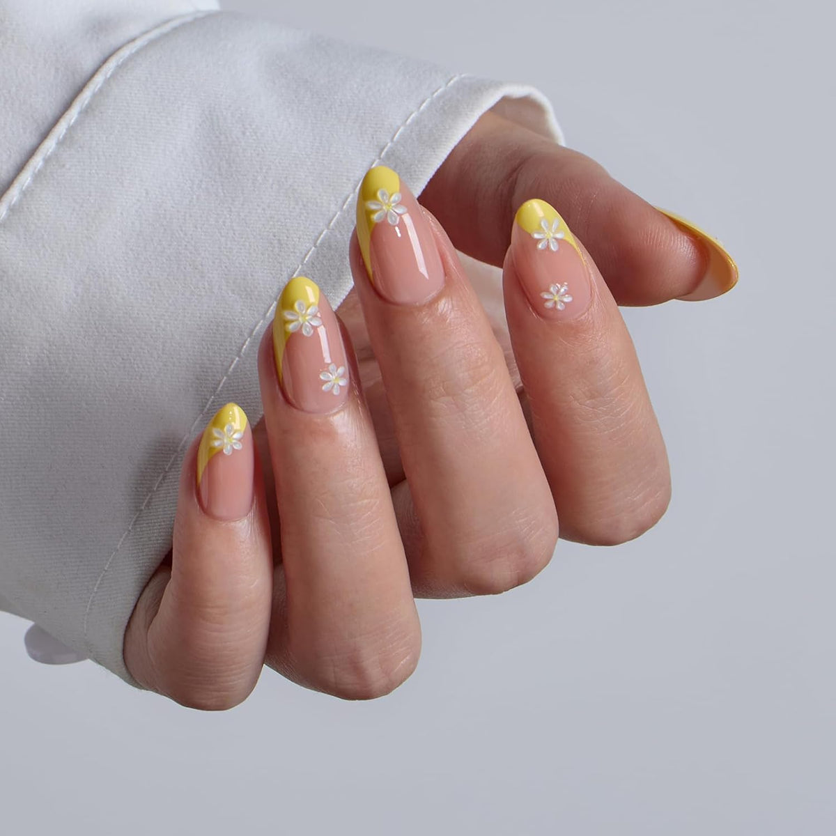 BTArtbox French Tip Press On Nails - Lamp-Curable Short Almond Press On Nails with Glue for Women