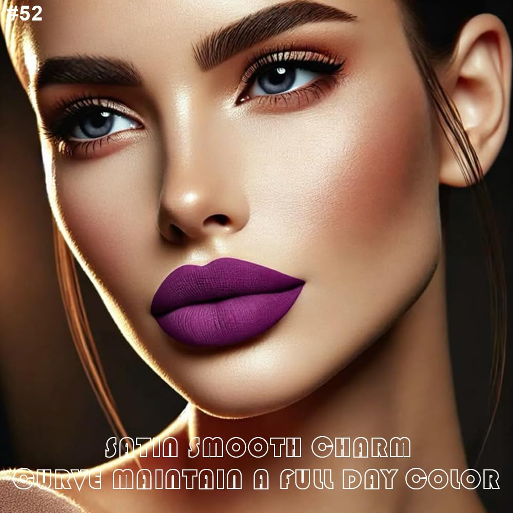 evpct 2Pcs Purple Matte Liquid Lipstick Lip Gloss Stain and Retractable Lip Liner Makeup Set for
