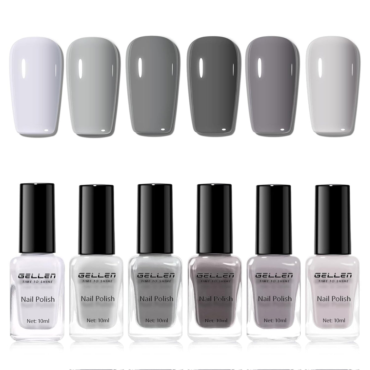 GELLEN Gray Nail Polish Set, Fall Winter Trendy Grey Regular Nail Polish Quick Air Dry 6 Dark Light