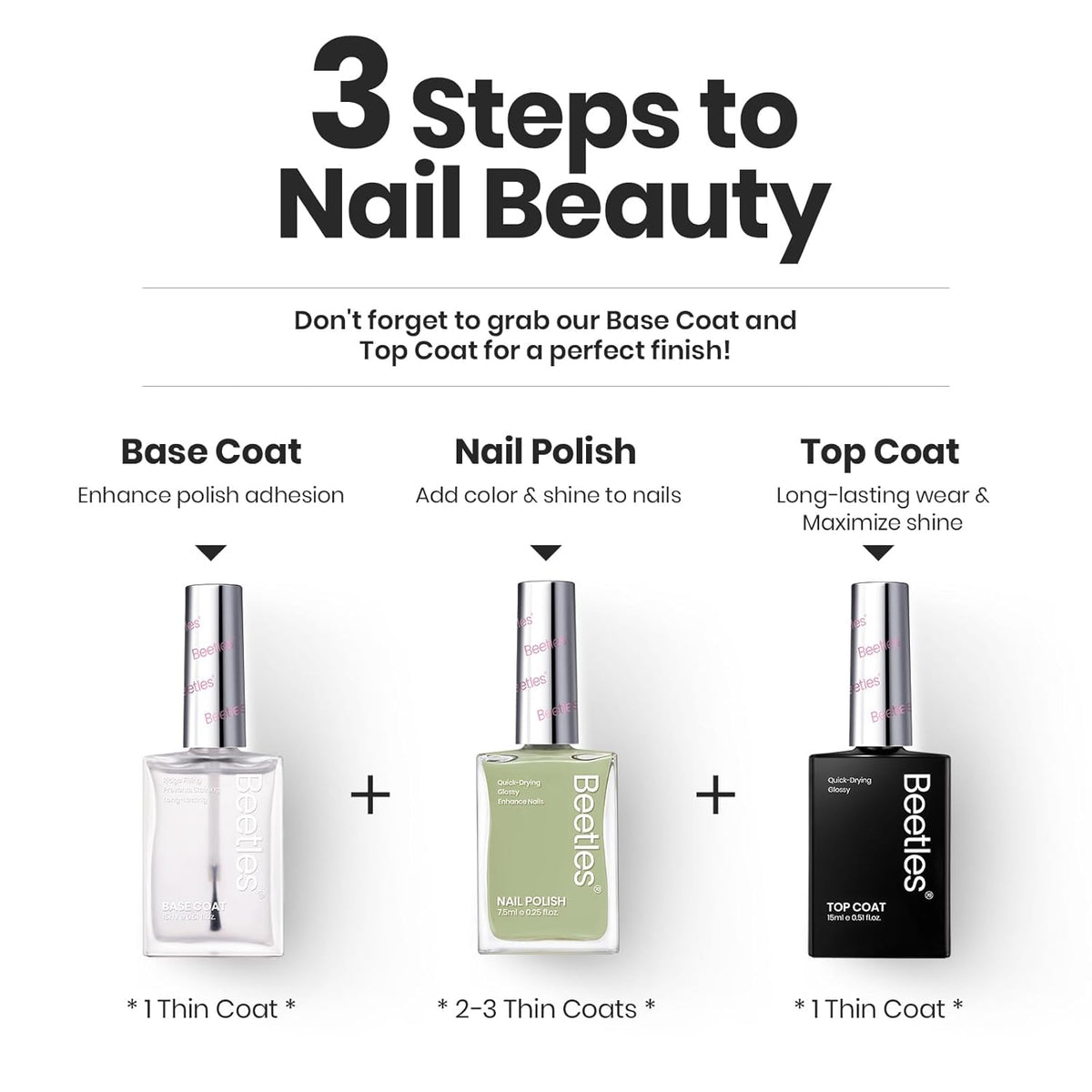 Beetles Nail Polish Set P176, 6 Colors Glitter Green Nude Natrual Pink Nail Lacquer Fast Drying &
