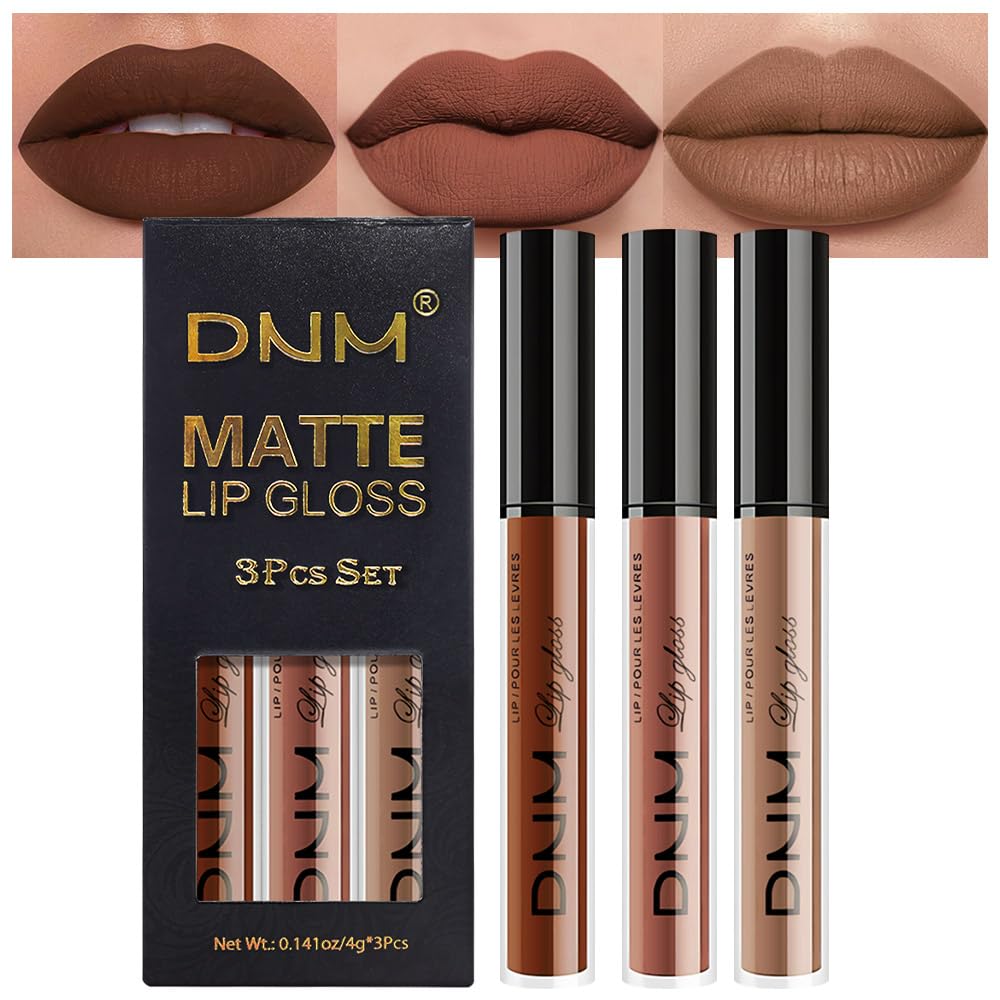 evpct 3Pcs Chocolate Red Brown Nude Matte Liquid Lipstick Lip Stain Sets for Women, Matte Lipstick