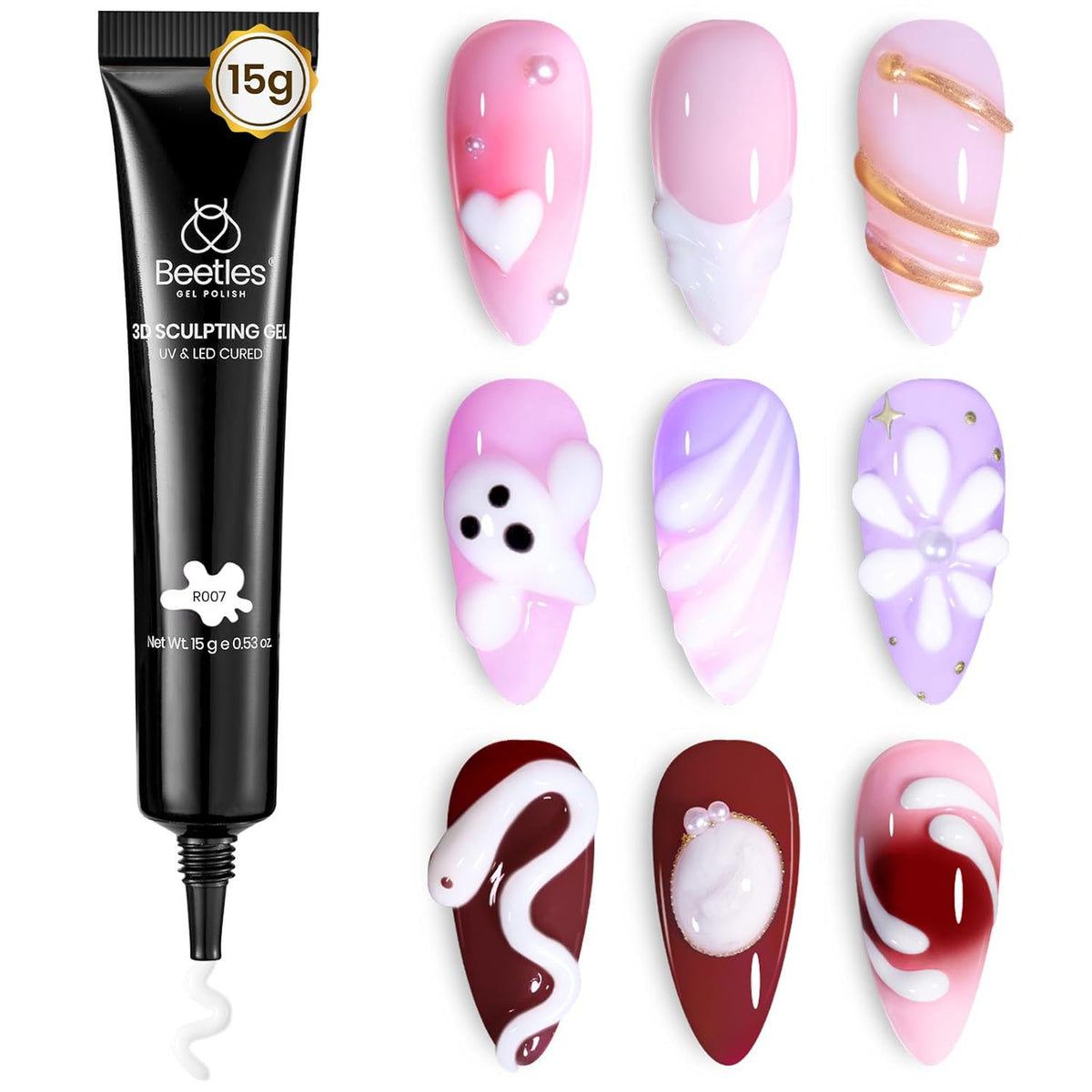 Beetles Sculpting Gel 3D Nail Art - Halloween White No Wipe Nail Polish 3D Rhinestone Building