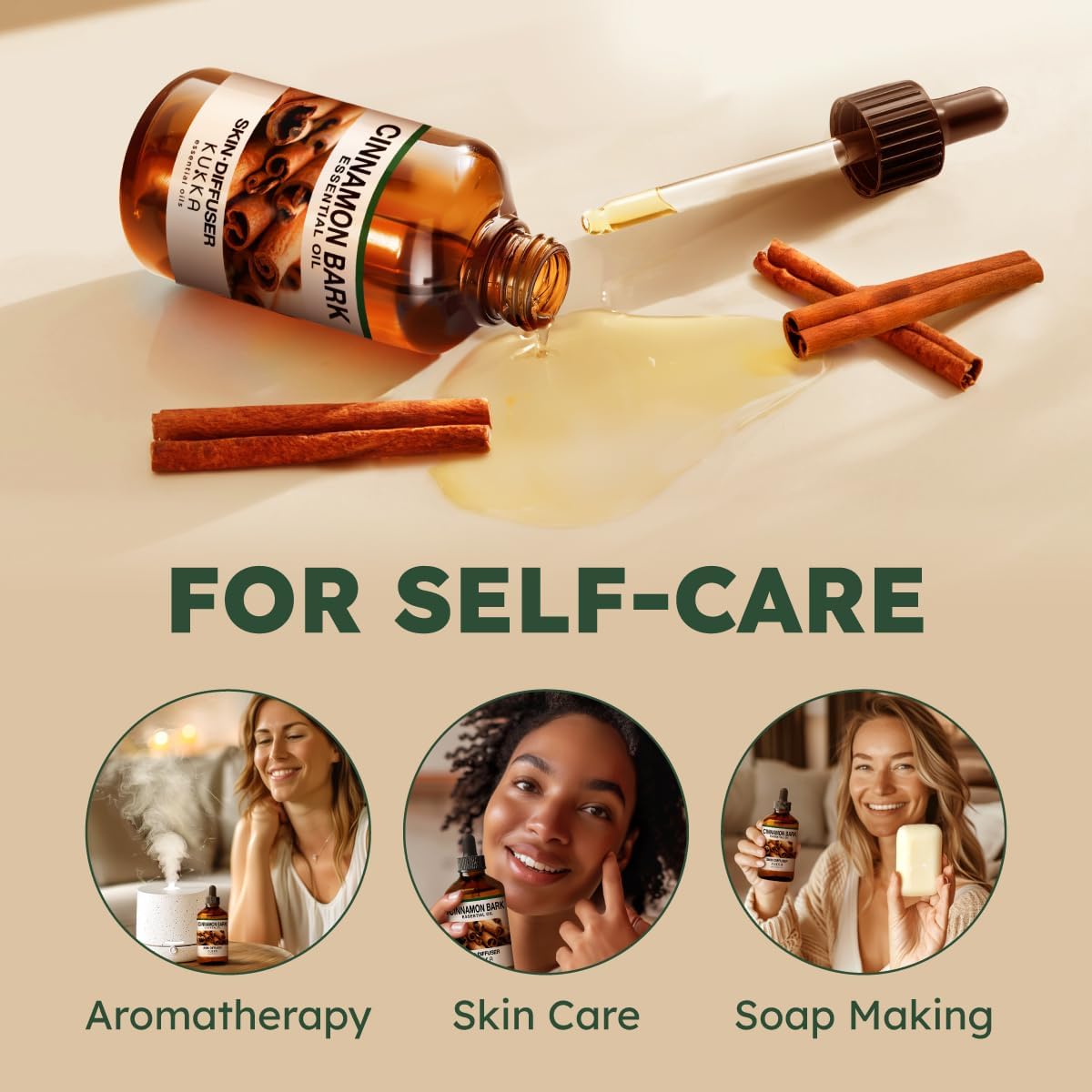Kukka Cinnamon Essential Oil for Skin & Diffuser - 4 Fl Oz - Cinnamon Oil, Aromatherapy and