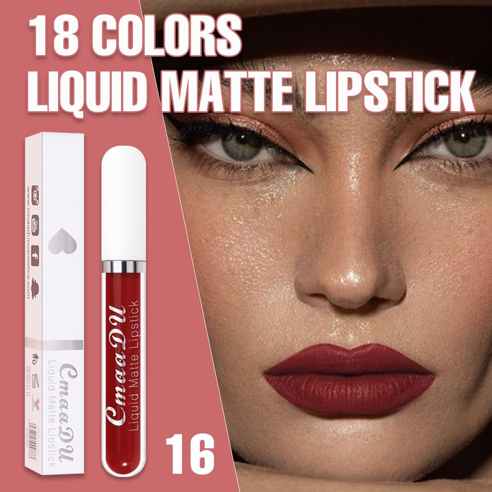 evpct 1Pcs Dark Red Liquid Matte Lipstick Lipgloss Set for Women, labiales mate 24 horas originales