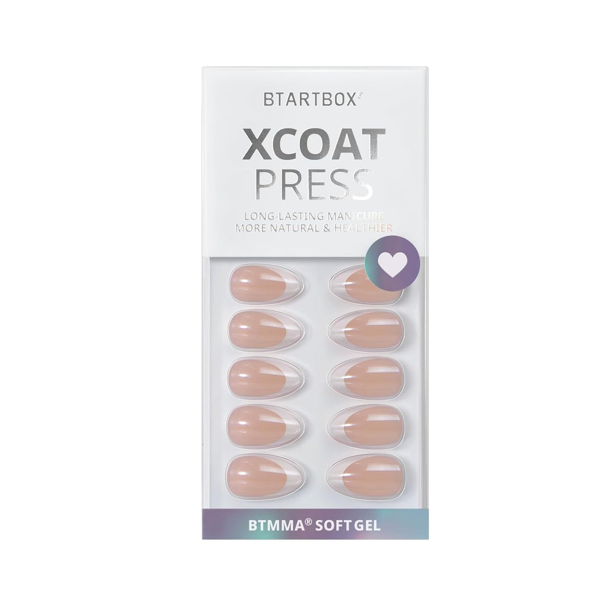 French Tip Press On Nails - BTArtbox White Almond Medium Reusable Stick On Nails in 15 Sizes - 30