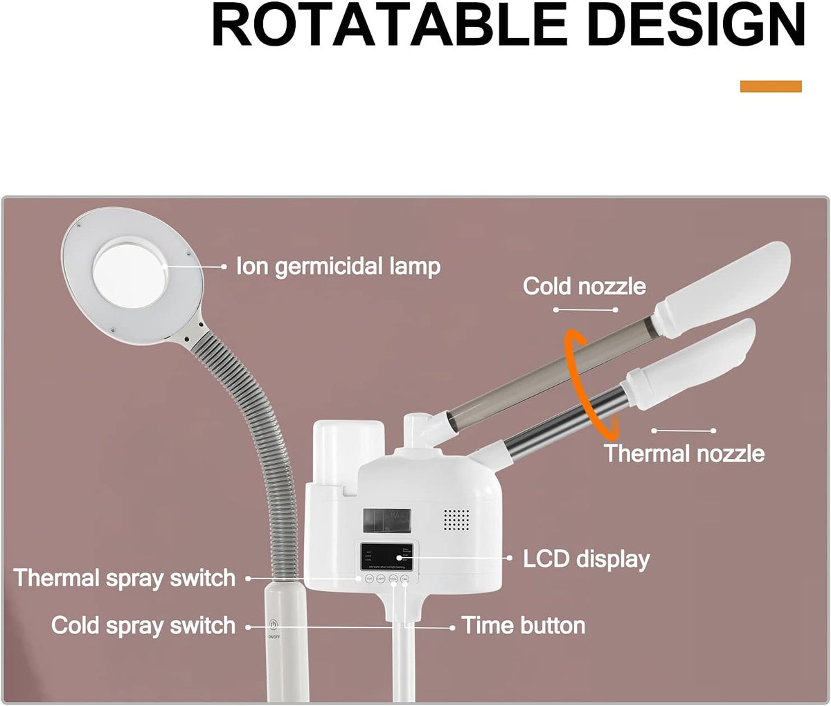 Professional 3 in 1 Facial Steamer Upgrade Esthetician Steamer with hot & Cold Nozzle 5X LED