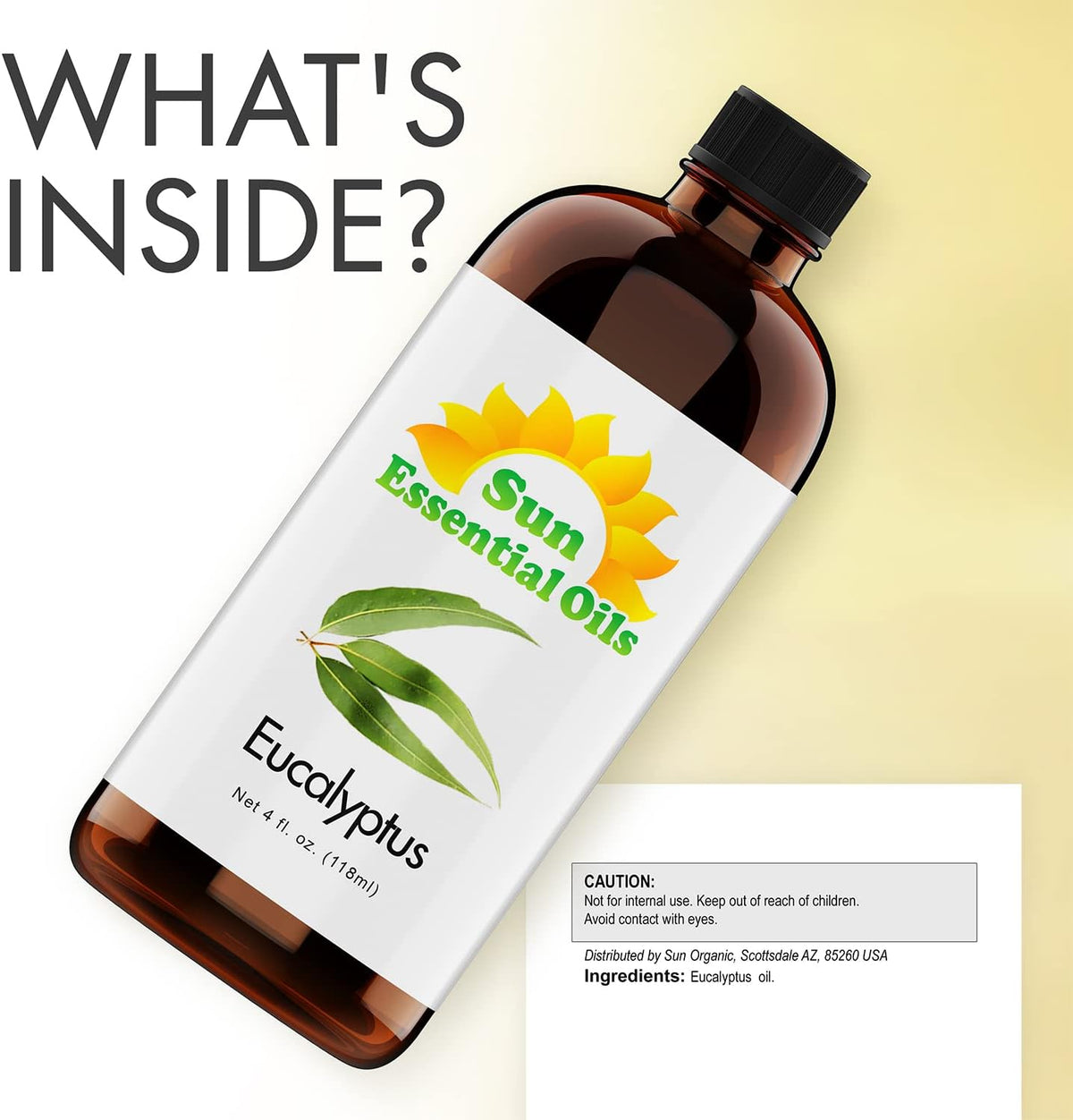 Sun Essentials Oils - 4 oz Eucalyptus Essential Oil with Dropper for Diffuser, Skin, Aromatherapy