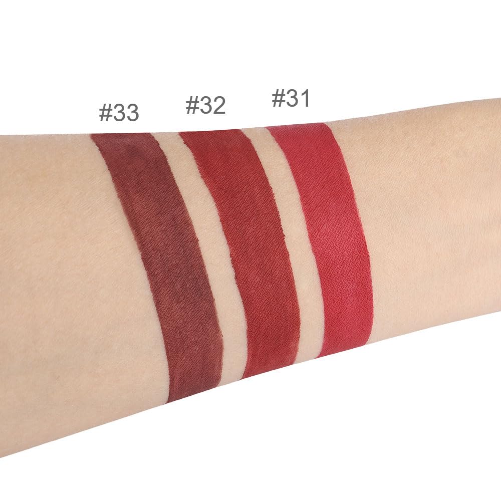 evpct 3Pcs Dark Deep Ruby Light Rose red Brown red Matte Liquid Lipstick Sets for Women 24-hour