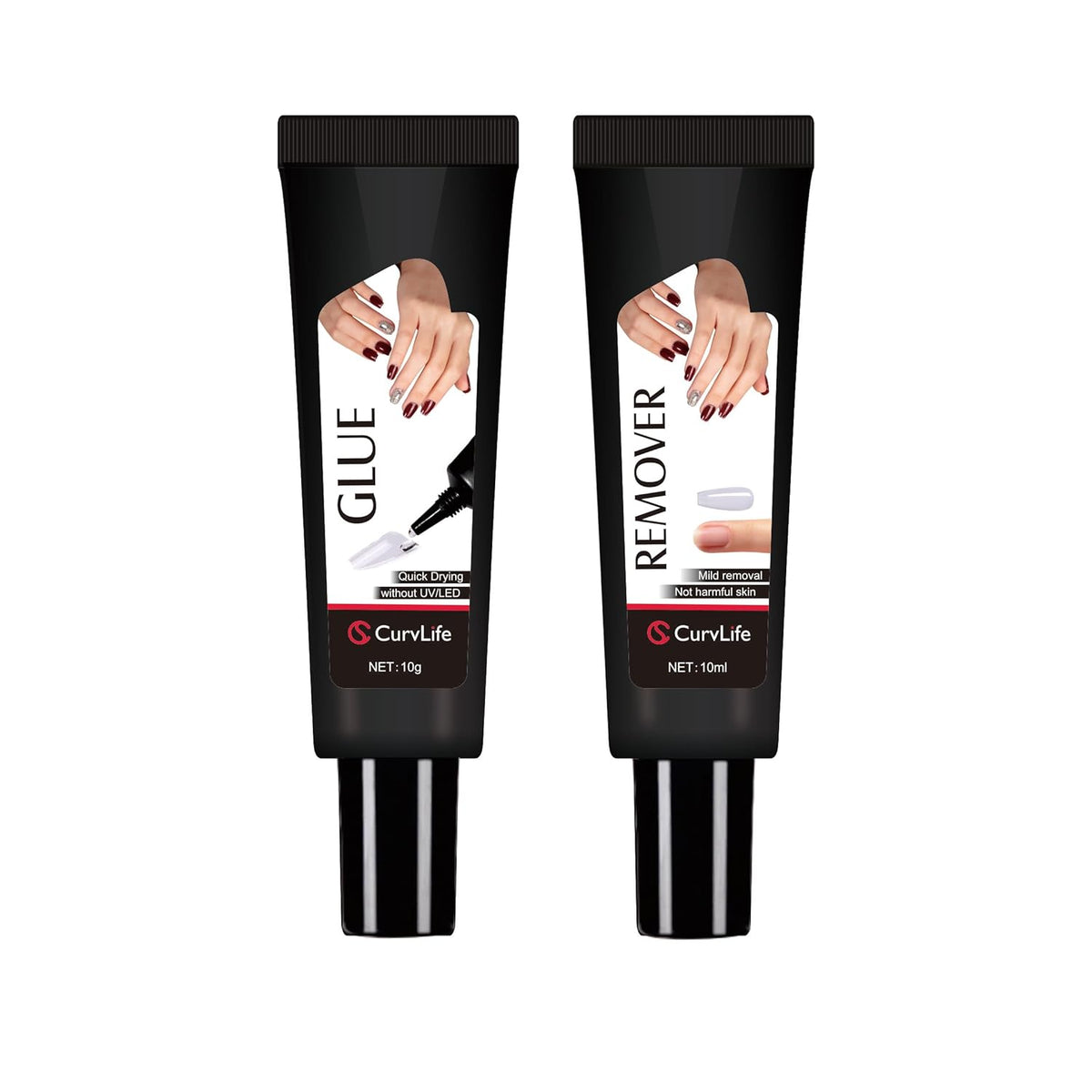 Curvlife Newly Upgraded Quick Drying 10g Semi Solid Nail Glue Gel with 10ml Remover Kit for Press
