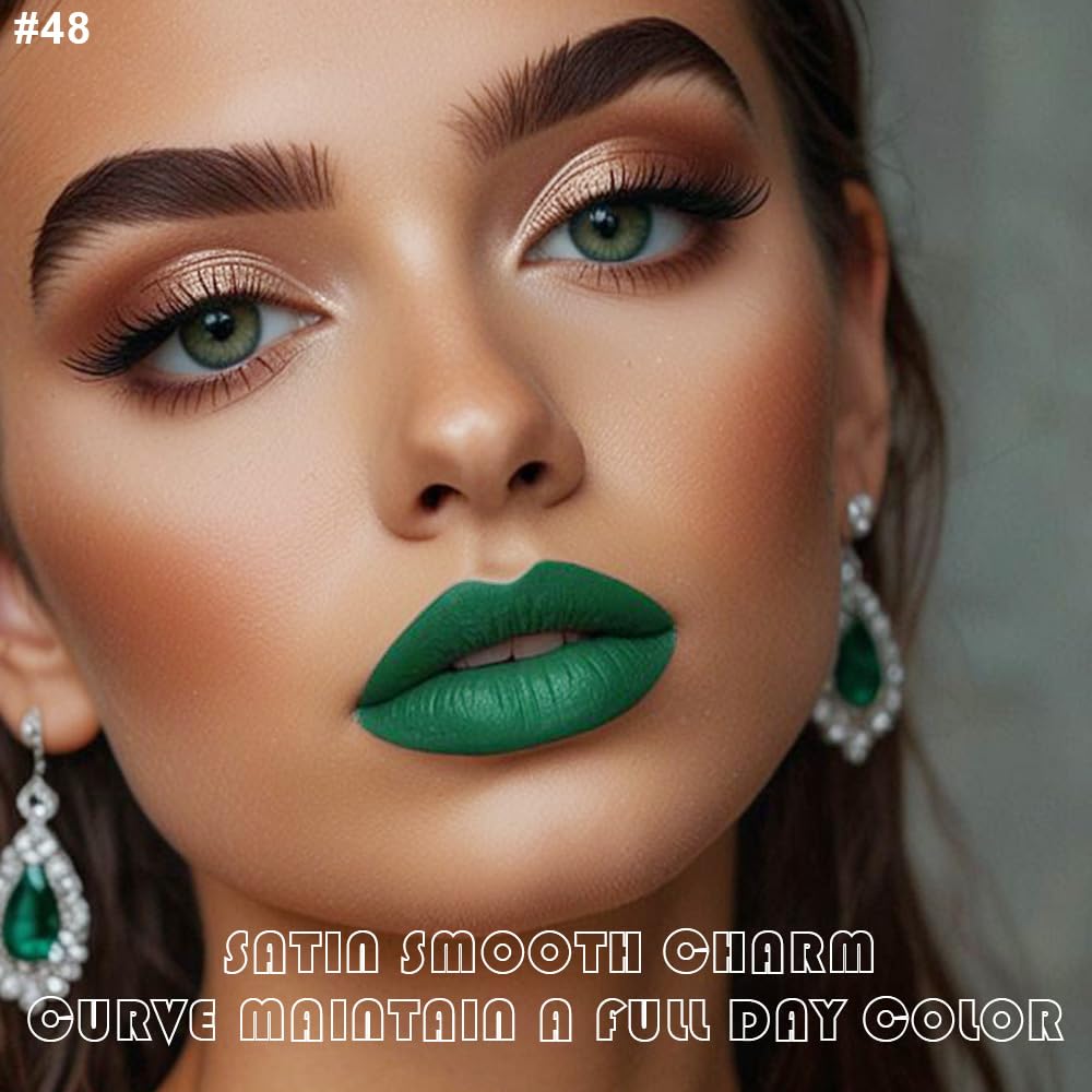 evpct 2Pcs Emerald Forest Green Matte Liquid Lipstick Lip Gloss Stain and Retractable Lip Liner