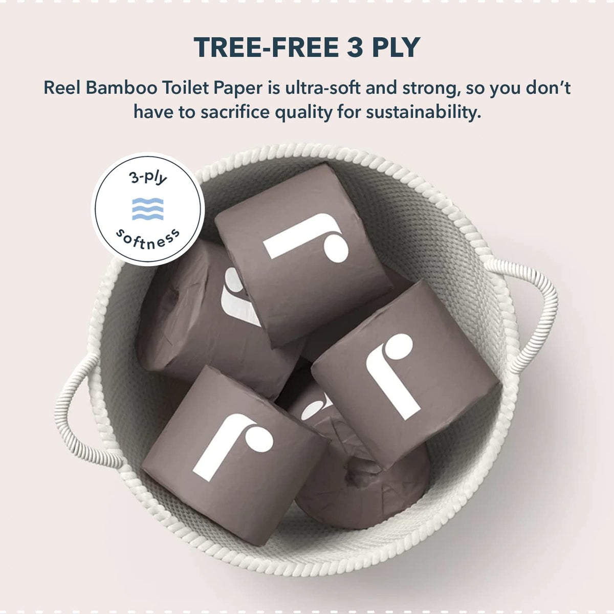 Reel Premium Toilet Paper - 24 Rolls of Toilet Paper - 3-Ply Made From Tree-Free - Zero Plastic