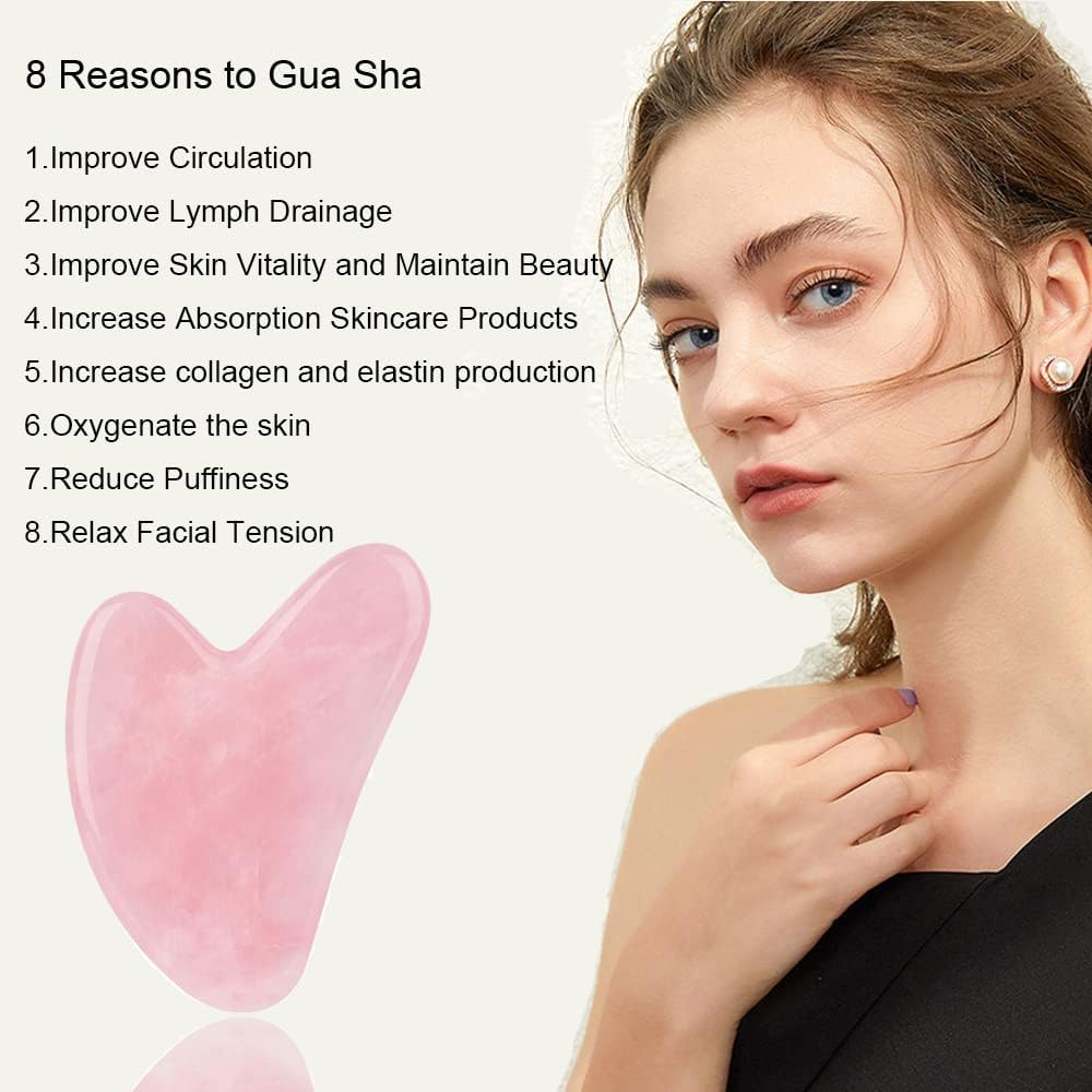 Ditind Rose Quartz Gua Sha Facial Tools, GuaSha for Toxins/Prevents Wrinkles for Spa Acupuncture