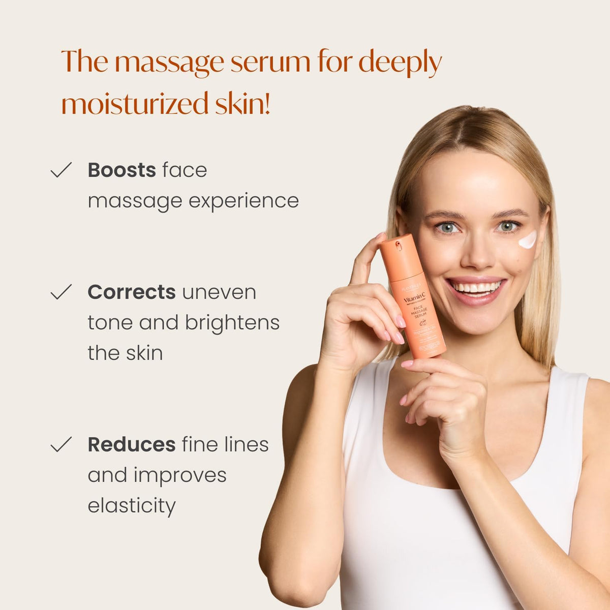 PLANTIFIQUE Korean Vitamin C Face Massage Serum – Hydrating Anti-Aging Collagen & Peptides Formula