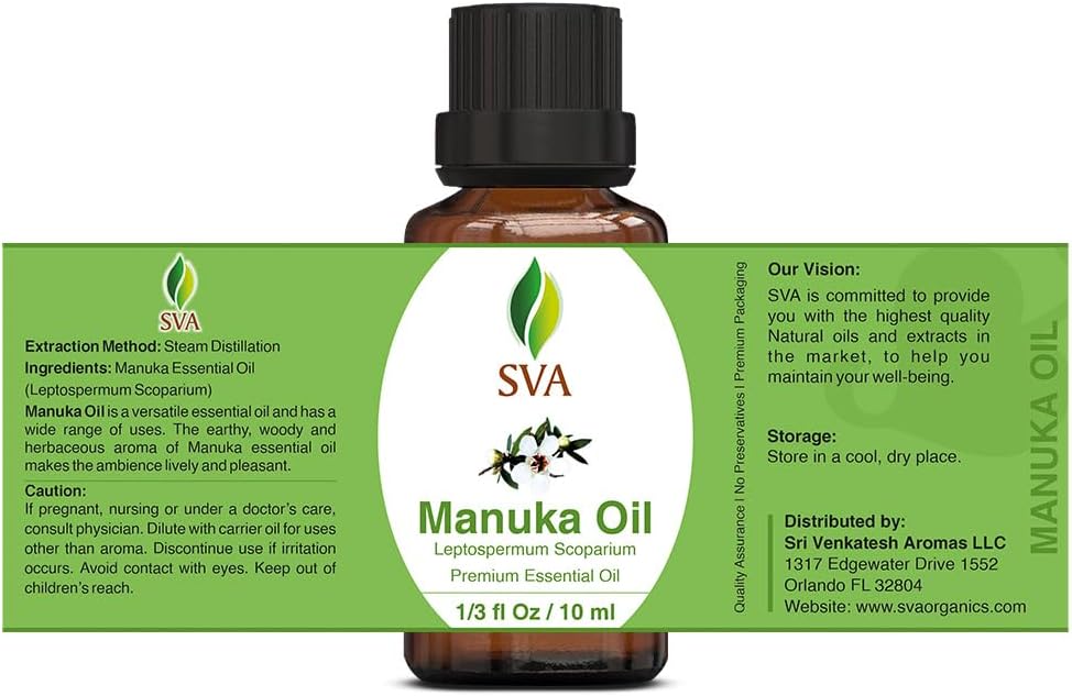 SVA Manuka Essential Oil – 1/3 Fl Oz – 100% Natural Manuka Oil - for Diffuser, Hair Care, Face