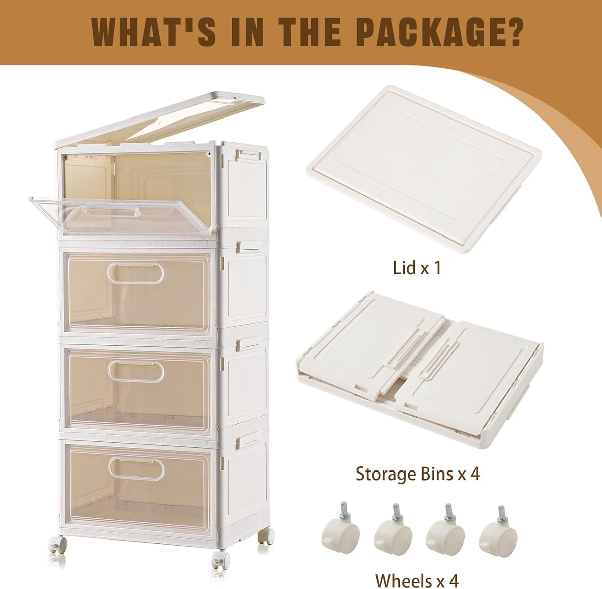 4-Tier Stackable Storage Bins with Lid, 23QT Storage Containers,Clear Foldable Plastic Drawer